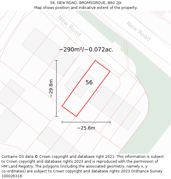 56, NEW ROAD, BROMSGROVE, B60 2JX: Plot and title map