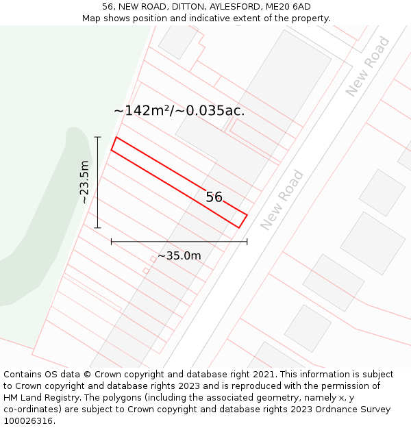 56, NEW ROAD, DITTON, AYLESFORD, ME20 6AD: Plot and title map