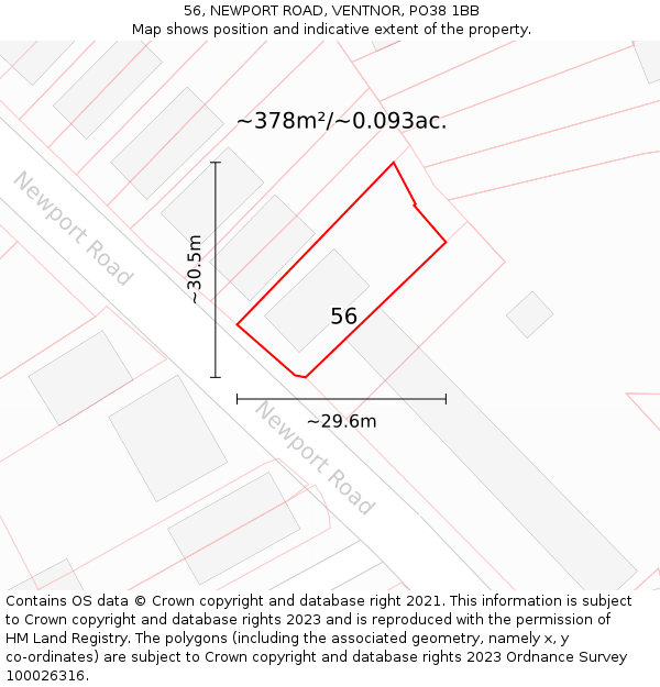 56, NEWPORT ROAD, VENTNOR, PO38 1BB: Plot and title map