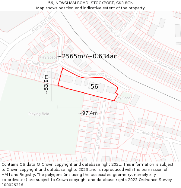 56, NEWSHAM ROAD, STOCKPORT, SK3 8GN: Plot and title map