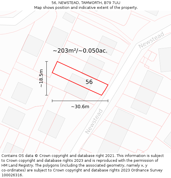 56, NEWSTEAD, TAMWORTH, B79 7UU: Plot and title map