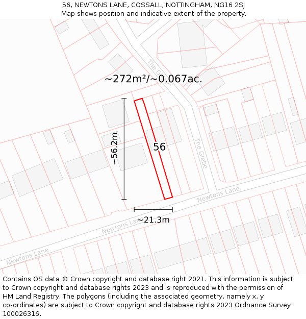 56, NEWTONS LANE, COSSALL, NOTTINGHAM, NG16 2SJ: Plot and title map