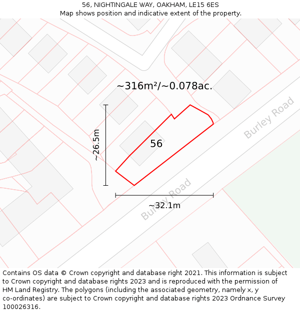56, NIGHTINGALE WAY, OAKHAM, LE15 6ES: Plot and title map