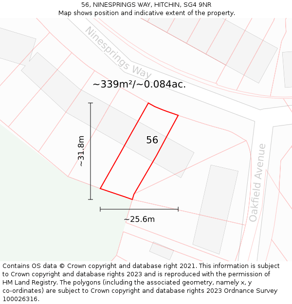 56, NINESPRINGS WAY, HITCHIN, SG4 9NR: Plot and title map