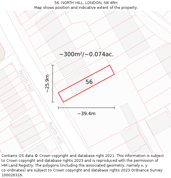 56, NORTH HILL, LONDON, N6 4RH: Plot and title map