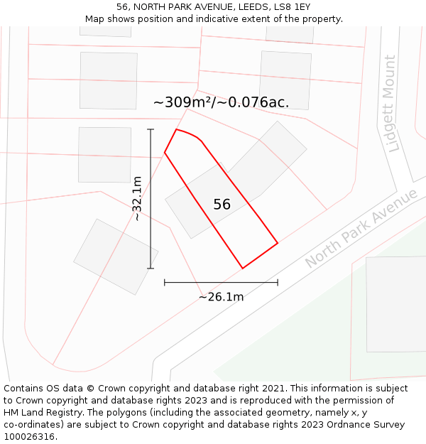 56, NORTH PARK AVENUE, LEEDS, LS8 1EY: Plot and title map