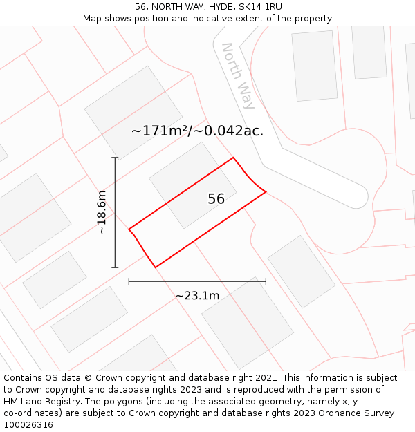 56, NORTH WAY, HYDE, SK14 1RU: Plot and title map
