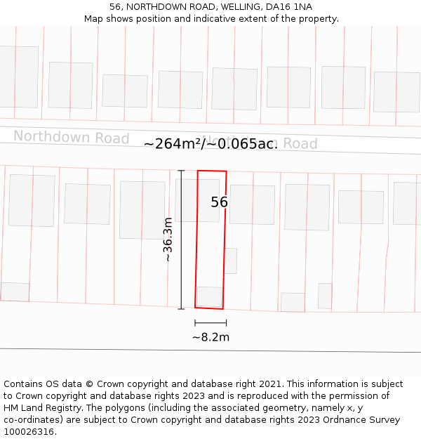 56, NORTHDOWN ROAD, WELLING, DA16 1NA: Plot and title map