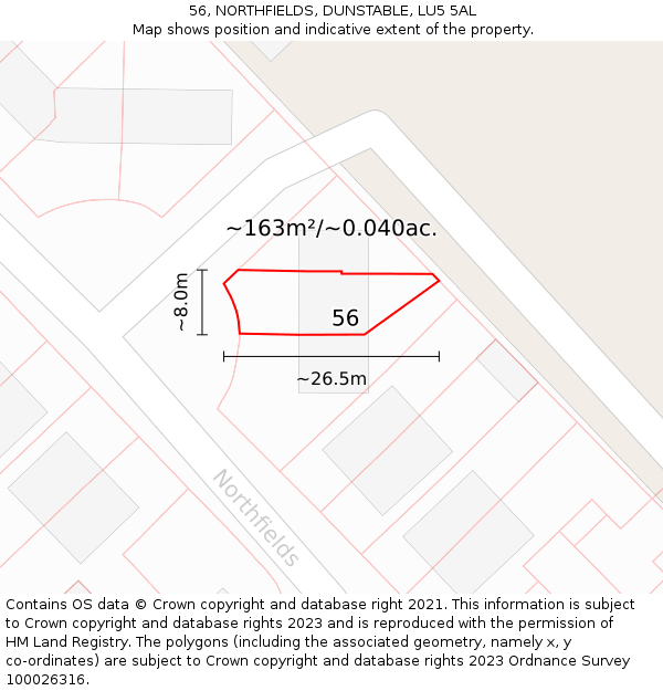 56, NORTHFIELDS, DUNSTABLE, LU5 5AL: Plot and title map