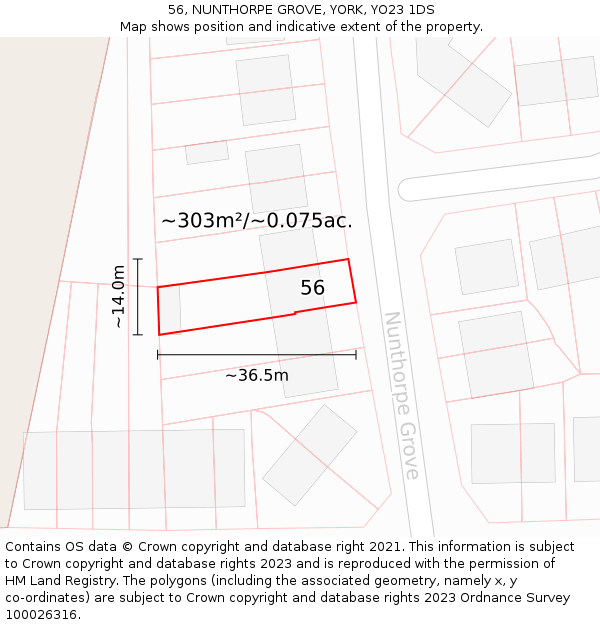 56, NUNTHORPE GROVE, YORK, YO23 1DS: Plot and title map