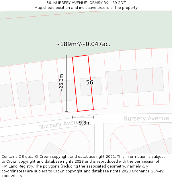 56, NURSERY AVENUE, ORMSKIRK, L39 2DZ: Plot and title map