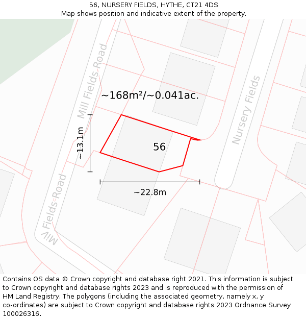 56, NURSERY FIELDS, HYTHE, CT21 4DS: Plot and title map
