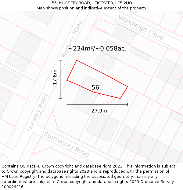 56, NURSERY ROAD, LEICESTER, LE5 2HQ: Plot and title map