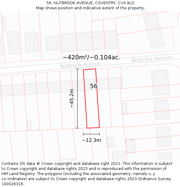 56, NUTBROOK AVENUE, COVENTRY, CV4 9LD: Plot and title map
