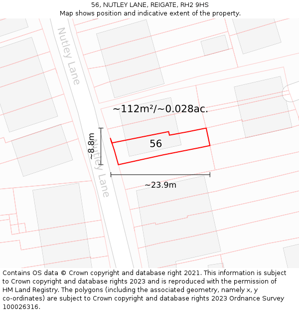 56, NUTLEY LANE, REIGATE, RH2 9HS: Plot and title map