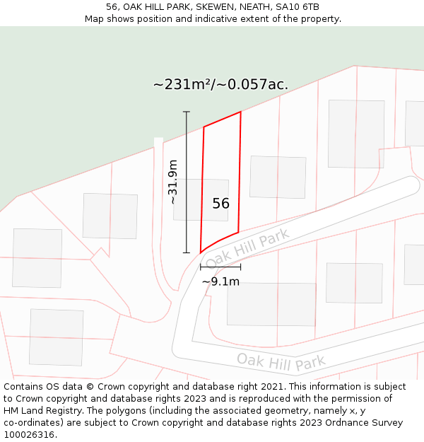 56, OAK HILL PARK, SKEWEN, NEATH, SA10 6TB: Plot and title map
