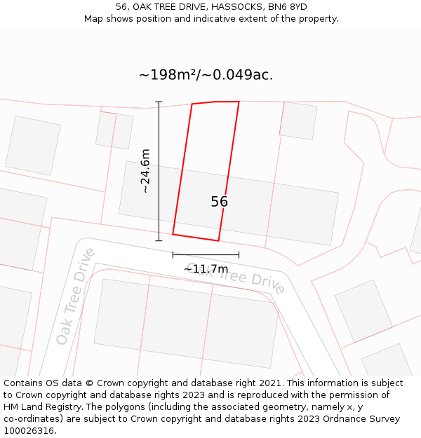56, OAK TREE DRIVE, HASSOCKS, BN6 8YD: Plot and title map