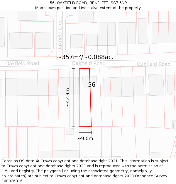 56, OAKFIELD ROAD, BENFLEET, SS7 5NP: Plot and title map
