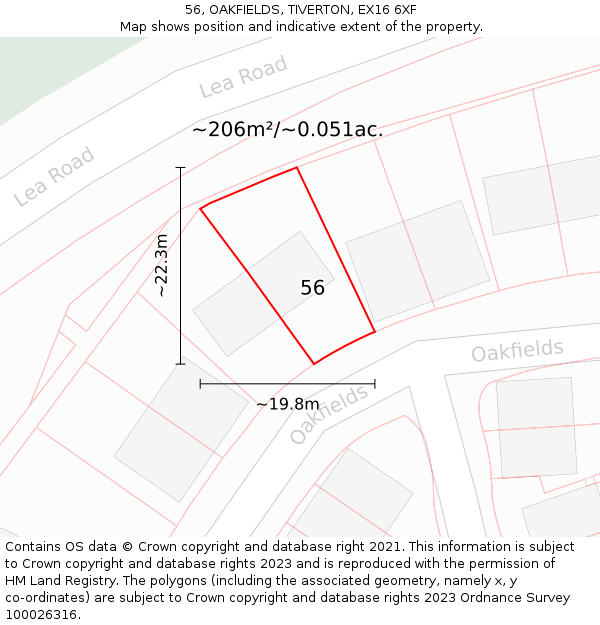 56, OAKFIELDS, TIVERTON, EX16 6XF: Plot and title map