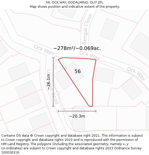 56, OCK WAY, GODALMING, GU7 2FL: Plot and title map
