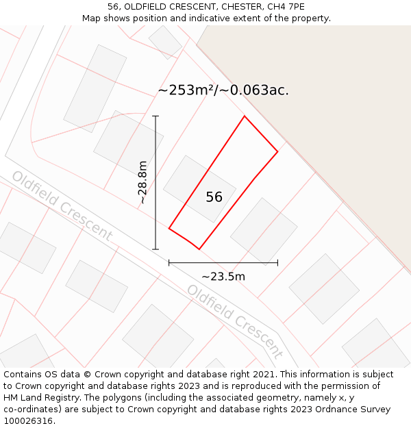 56, OLDFIELD CRESCENT, CHESTER, CH4 7PE: Plot and title map