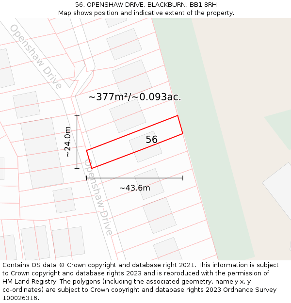 56, OPENSHAW DRIVE, BLACKBURN, BB1 8RH: Plot and title map
