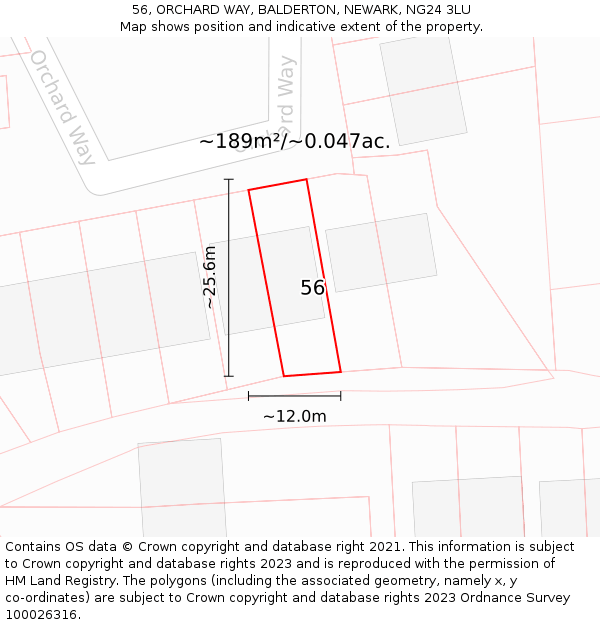 56, ORCHARD WAY, BALDERTON, NEWARK, NG24 3LU: Plot and title map