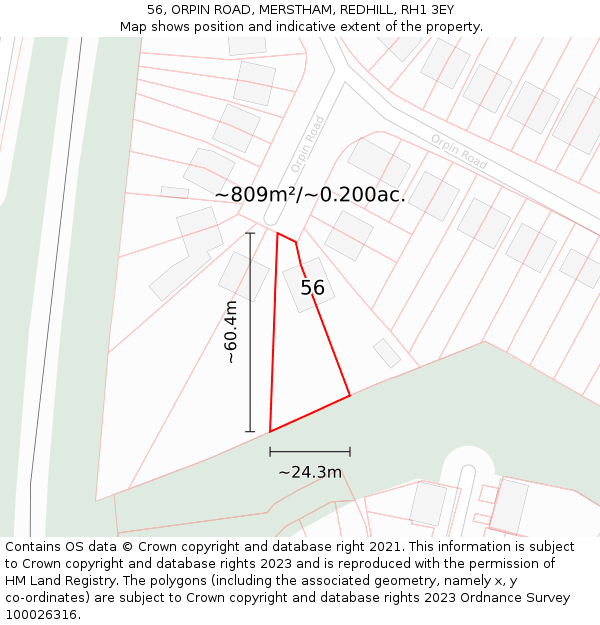 56, ORPIN ROAD, MERSTHAM, REDHILL, RH1 3EY: Plot and title map