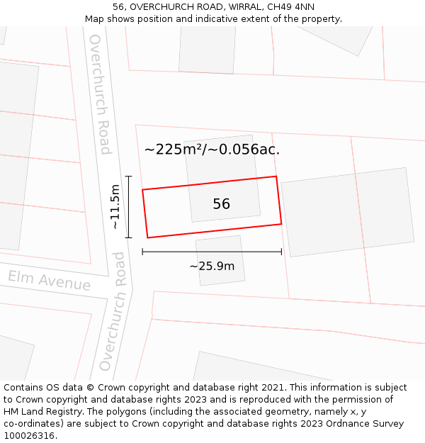56, OVERCHURCH ROAD, WIRRAL, CH49 4NN: Plot and title map