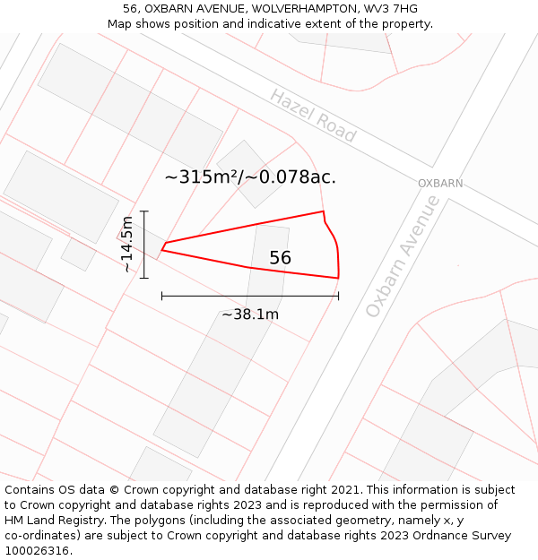 56, OXBARN AVENUE, WOLVERHAMPTON, WV3 7HG: Plot and title map