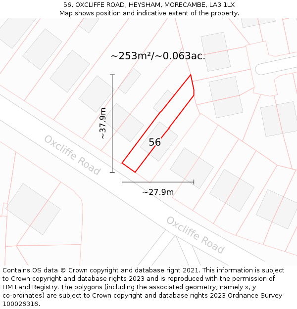 56, OXCLIFFE ROAD, HEYSHAM, MORECAMBE, LA3 1LX: Plot and title map