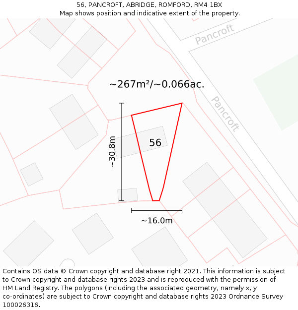 56, PANCROFT, ABRIDGE, ROMFORD, RM4 1BX: Plot and title map