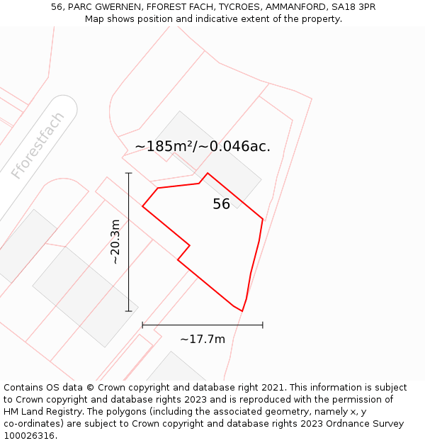 56, PARC GWERNEN, FFOREST FACH, TYCROES, AMMANFORD, SA18 3PR: Plot and title map