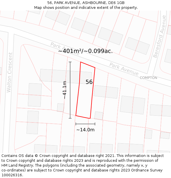 56, PARK AVENUE, ASHBOURNE, DE6 1GB: Plot and title map
