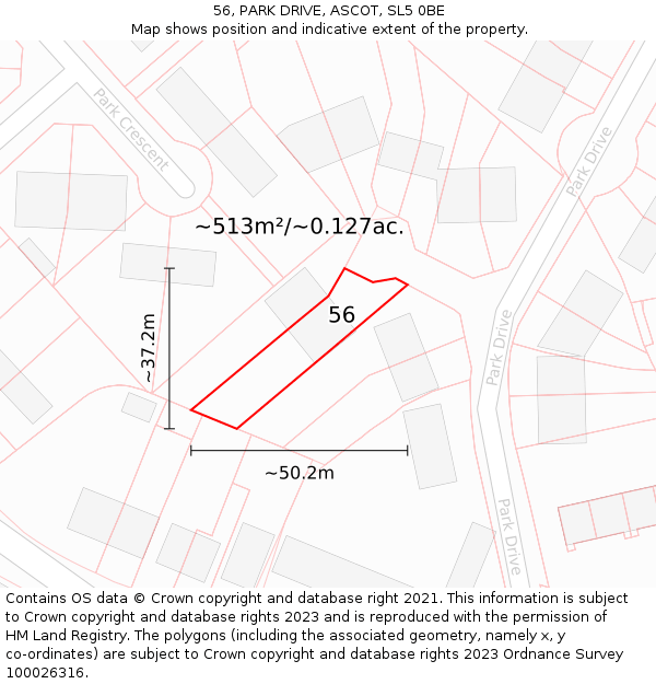 56, PARK DRIVE, ASCOT, SL5 0BE: Plot and title map