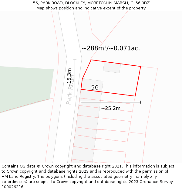 56, PARK ROAD, BLOCKLEY, MORETON-IN-MARSH, GL56 9BZ: Plot and title map