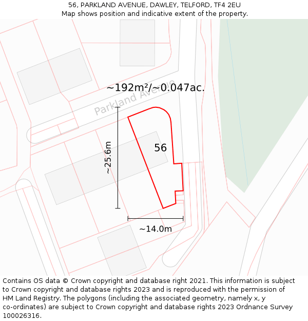 56, PARKLAND AVENUE, DAWLEY, TELFORD, TF4 2EU: Plot and title map