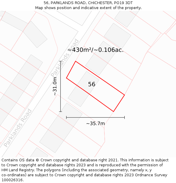 56, PARKLANDS ROAD, CHICHESTER, PO19 3DT: Plot and title map