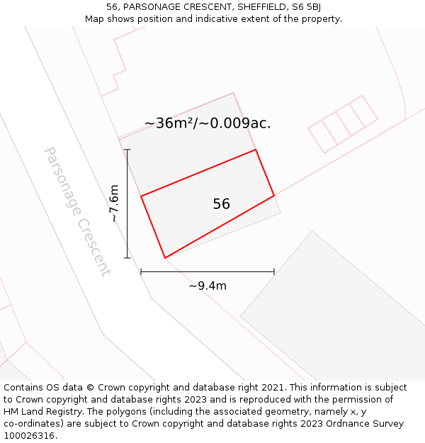 56, PARSONAGE CRESCENT, SHEFFIELD, S6 5BJ: Plot and title map
