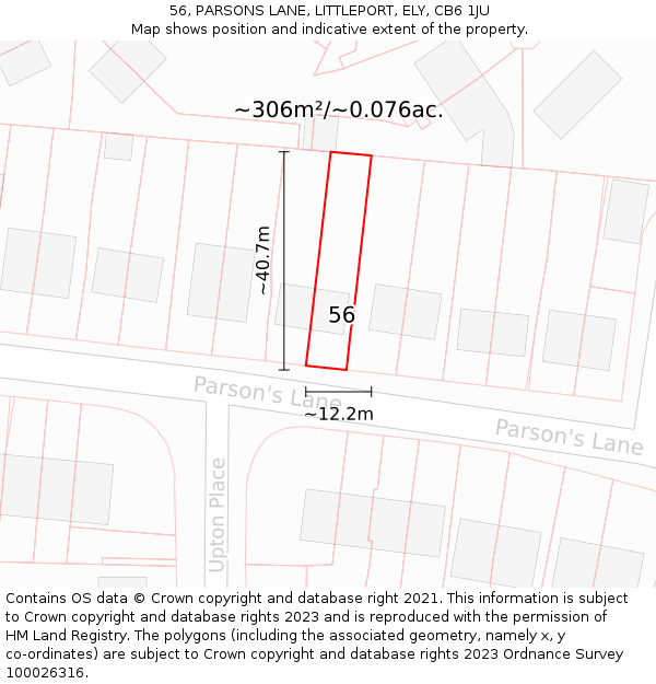 56, PARSONS LANE, LITTLEPORT, ELY, CB6 1JU: Plot and title map