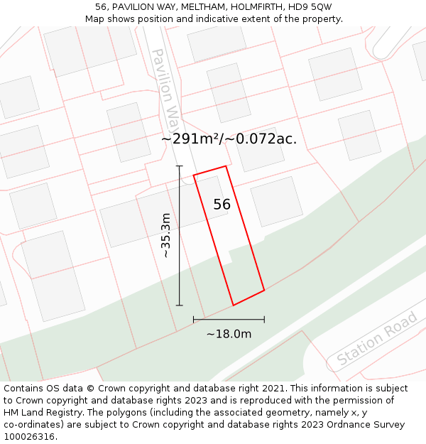 56, PAVILION WAY, MELTHAM, HOLMFIRTH, HD9 5QW: Plot and title map