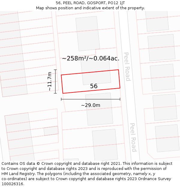 56, PEEL ROAD, GOSPORT, PO12 1JT: Plot and title map