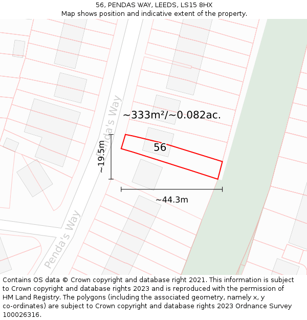 56, PENDAS WAY, LEEDS, LS15 8HX: Plot and title map