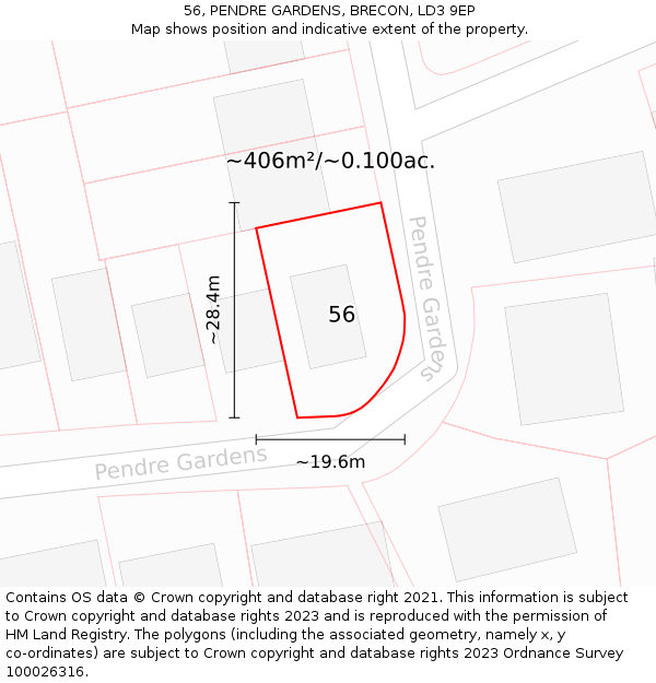 56, PENDRE GARDENS, BRECON, LD3 9EP: Plot and title map