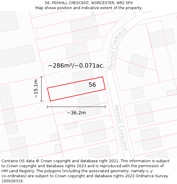 56, PENHILL CRESCENT, WORCESTER, WR2 5PX: Plot and title map