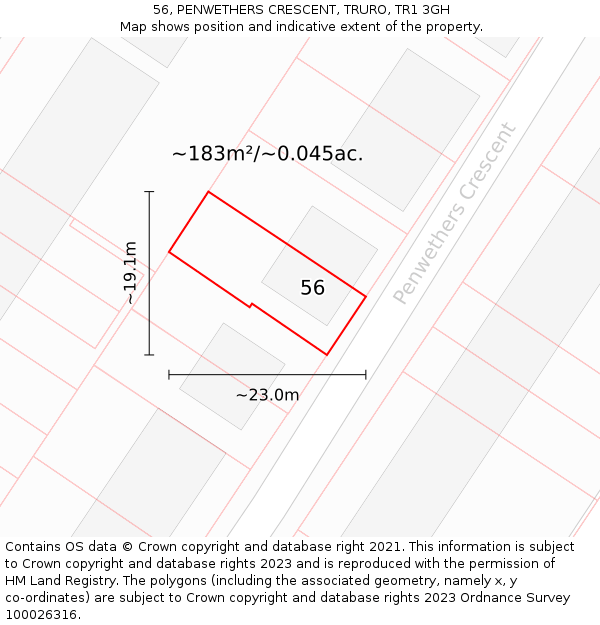 56, PENWETHERS CRESCENT, TRURO, TR1 3GH: Plot and title map