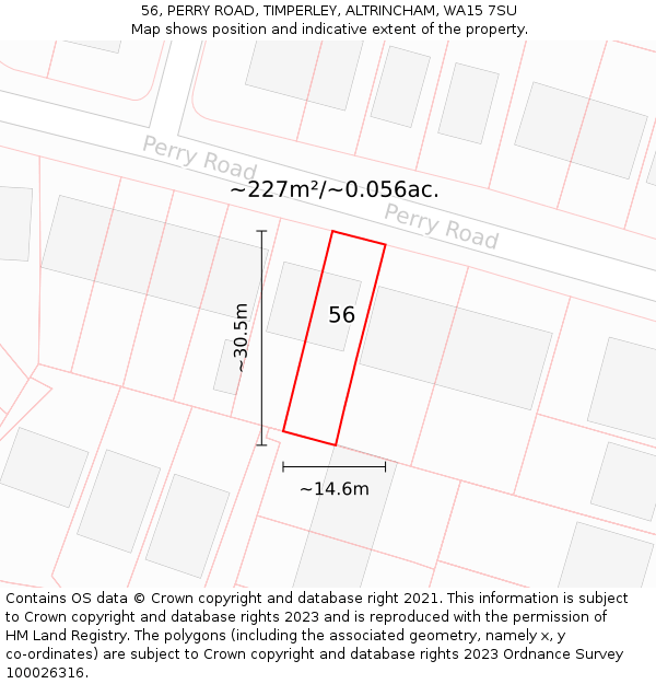56, PERRY ROAD, TIMPERLEY, ALTRINCHAM, WA15 7SU: Plot and title map