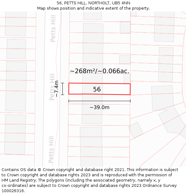 56, PETTS HILL, NORTHOLT, UB5 4NN: Plot and title map