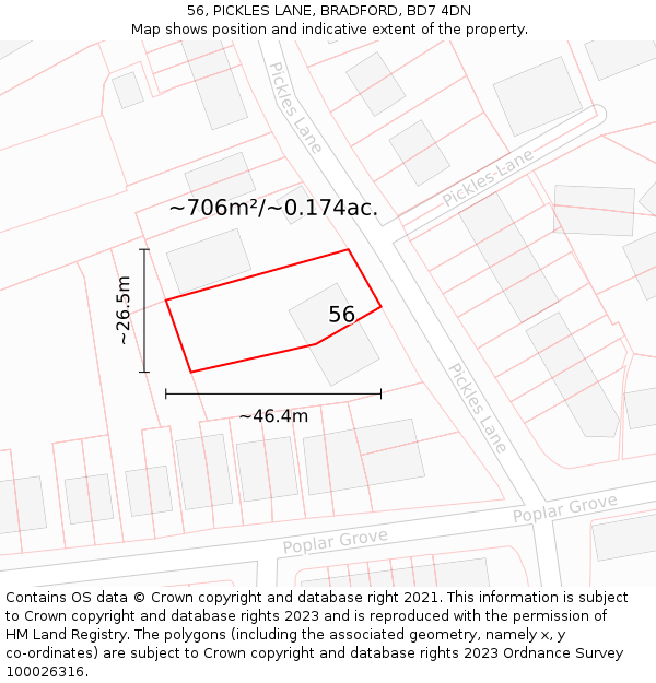 56, PICKLES LANE, BRADFORD, BD7 4DN: Plot and title map