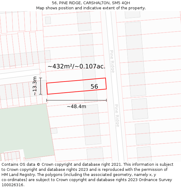 56, PINE RIDGE, CARSHALTON, SM5 4QH: Plot and title map